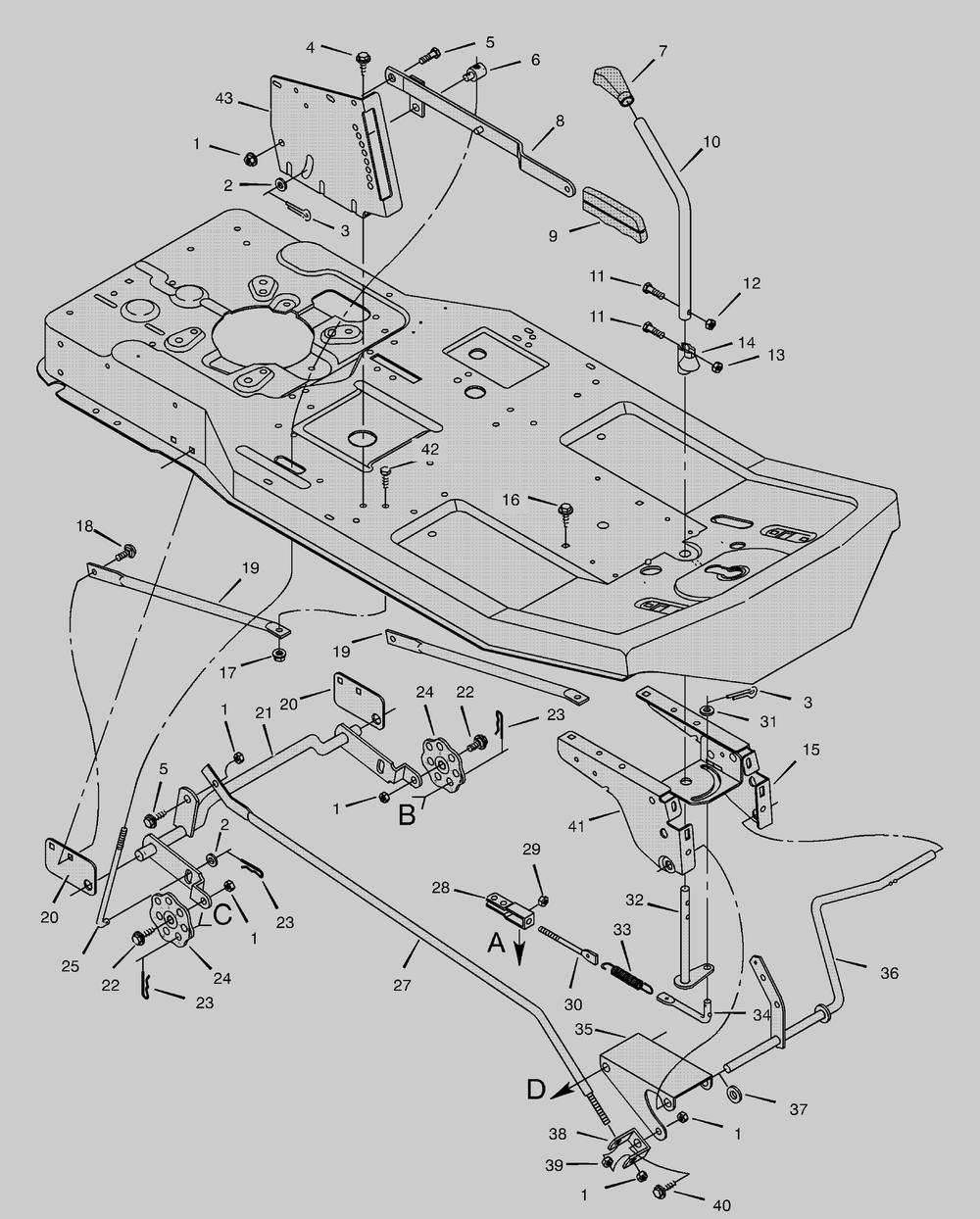 Mower Housing Suspension Diagram and Parts List for 30540X67C  Briggs and Stratton Lawn Tractor
